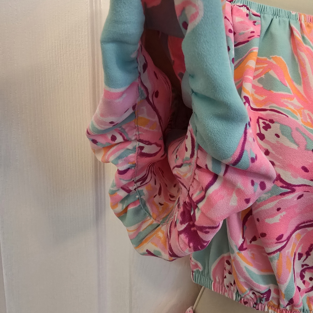 Lilly Pulitzer Aqua Floral Maxi Dress with Pink & Coral Blooms - Picture 3 of 11